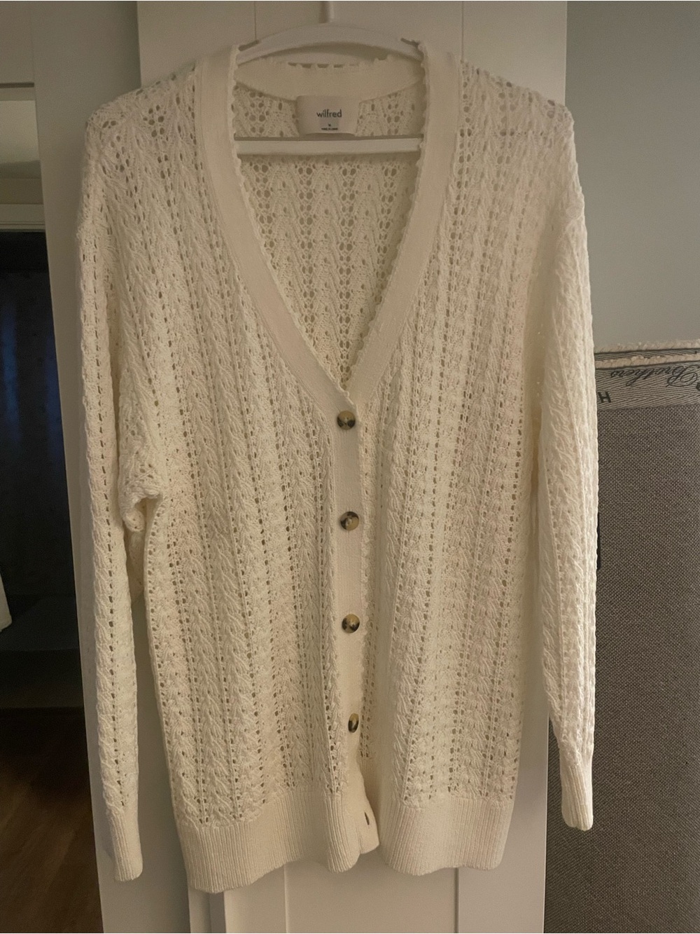 Wilfred Ivory Open-Knit Button-Front Cardigan